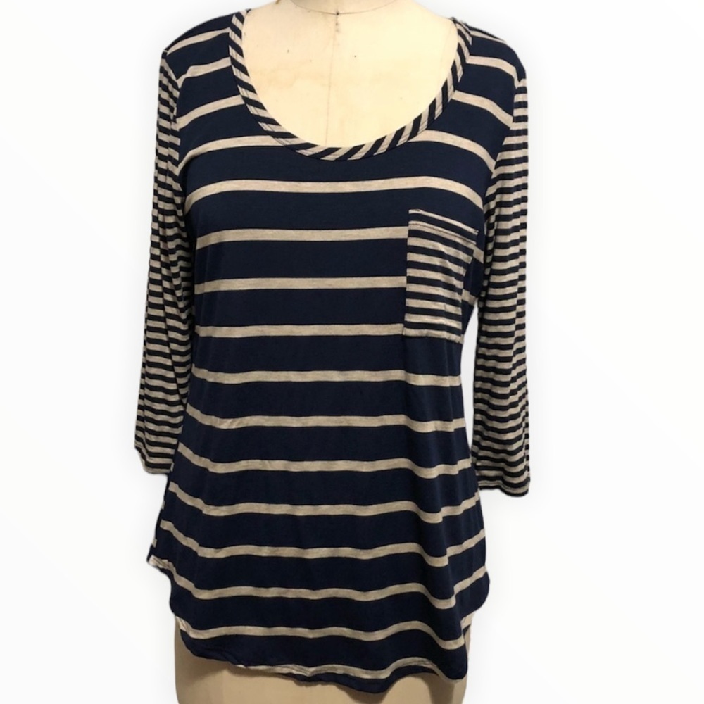 Bobeau Top 3/4 Sleeve Stripe Top Size M